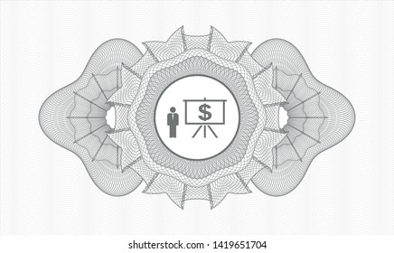 Grey abstract linear rosette with business presentation icon inside