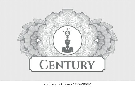 Grey abstract linear rosette with business idea icon and Century text inside