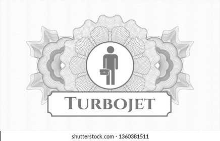Grey abstract linear rosette with businessman holding briefcase icon and Turbojet text inside