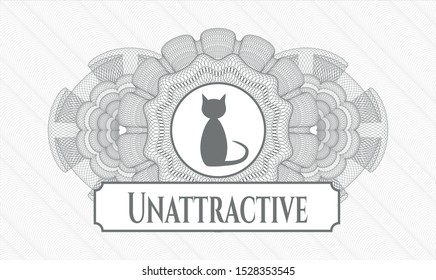 Grey abstract linear rosette with cat icon and Unattractive text inside