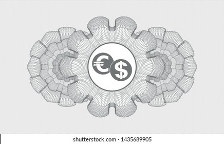 Grey abstract linear rosette with currency exchange icon inside