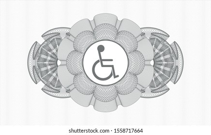 Grey abstract linear rosette with disabled (wheelchair) icon inside