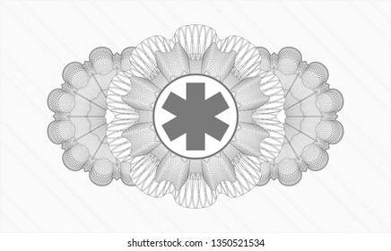 Grey abstract linear rosette with emergency cross icon inside