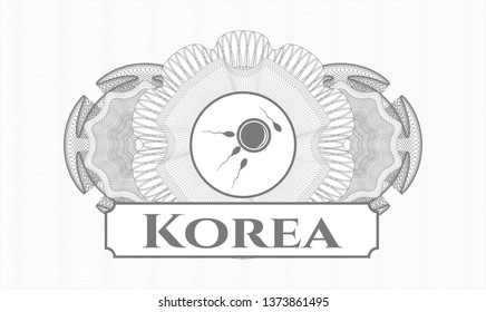 Grey abstract linear rosette with fertilization icon and Korea text inside
