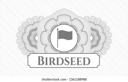 Grey abstract linear rosette with flag icon and Birdseed text inside