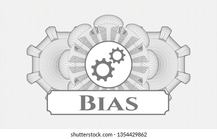 Grey abstract linear rosette with gear, team work icon and Bias text inside