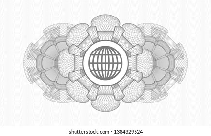 Grey abstract linear rosette with globe, website icon inside