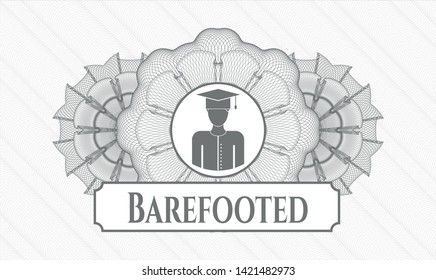 Grey abstract linear rosette with graduated icon and Barefooted text inside