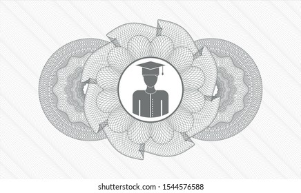 Grey abstract linear rosette with graduated icon inside