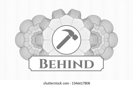 Grey abstract linear rosette with hammer icon and Behind text inside