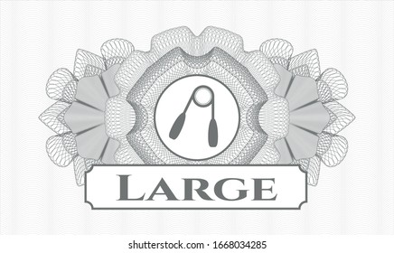 Grey abstract linear rosette with hand gripper icon and Large text inside