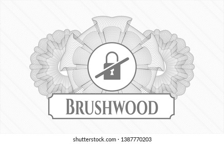 Grey abstract linear rosette with inaccessible icon and Brushwood text inside