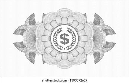 Grey abstract linear rosette with laurel wreath with money symbol inside icon inside