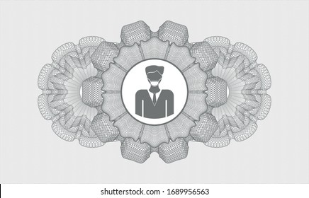 Grey abstract linear rosette with man wearing face mask icon inside