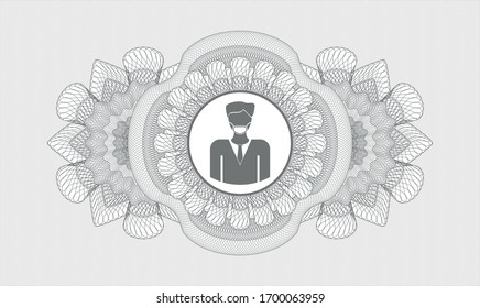 Grey abstract linear rosette with man wearing face mask icon inside