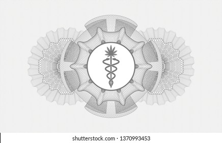 Grey abstract linear rosette with medical marijuana icon inside