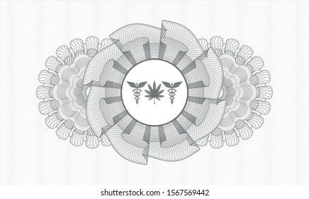 Grey abstract linear rosette with medicinal weed icon inside