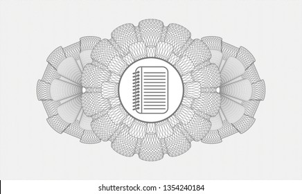 Grey abstract linear rosette with note book icon inside