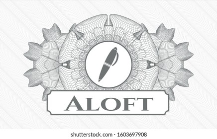 Grey abstract linear rosette with pen icon and Aloft text inside