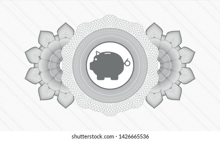 Grey abstract linear rosette with piggy bank icon inside