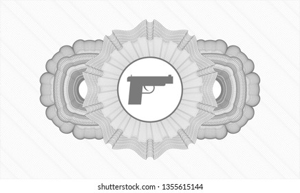Grey abstract linear rosette with pistol icon inside