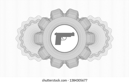Grey abstract linear rosette with pistol icon inside