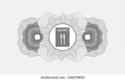 Grey abstract linear rosette with restaurant menu icon inside