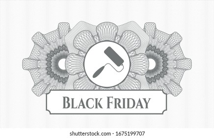 Grey abstract linear rosette with roller brush icon and Black Friday text inside