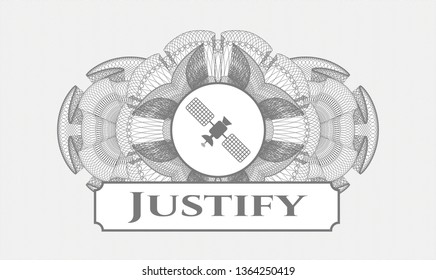 Grey abstract linear rosette with satelite icon and Justify text inside