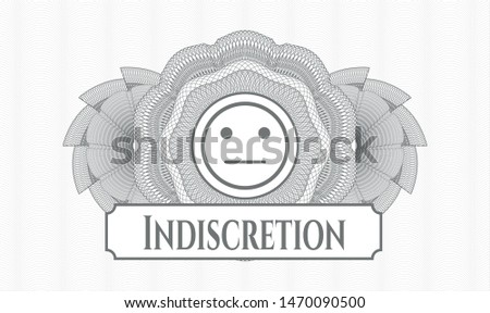 Grey abstract linear rosette with serious face icon and Indiscretion text inside
