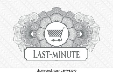 Grey abstract linear rosette with shopping cart icon and Last-minute text inside