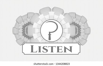 Grey abstract linear rosette with sickle icon and Listen text inside