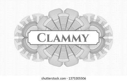 Grey abstract linear rosette with text Clammy inside