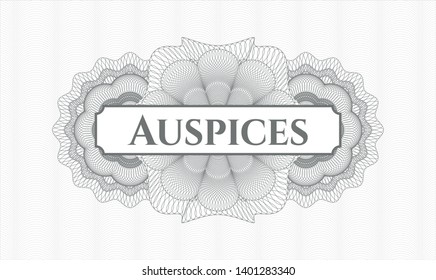 Grey abstract linear rosette with text Auspices inside