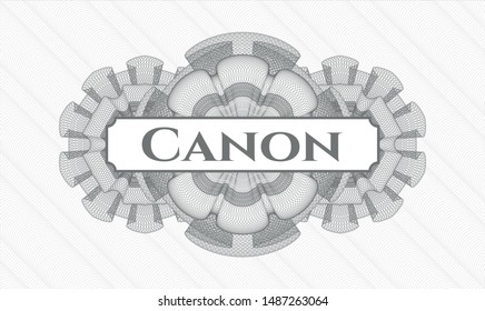 Grey abstract linear rosette with text Canon inside