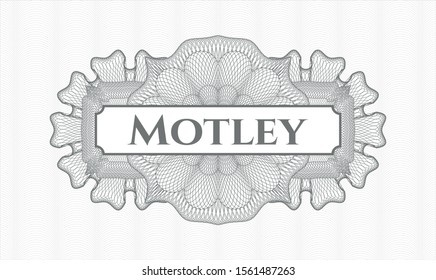 Grey abstract linear rosette with text Motley inside