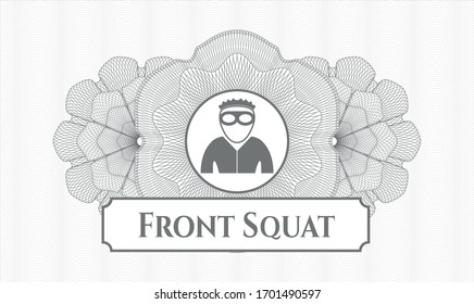 Grey abstract linear rosette with thief icon and Front Squat text inside