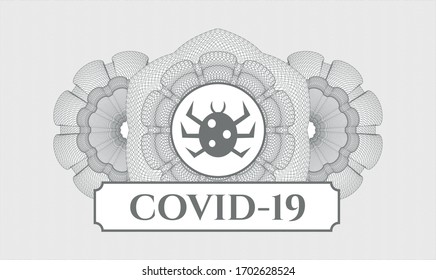 Grey abstract linear rosette. Vector Illustration. Detailed with bug icon and COVID-19 text inside