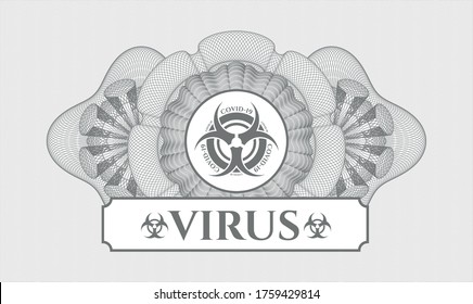 Grey abstract linear rosette. Vector Illustration. Detailed with biohazard covid-19 icon and Virus text inside