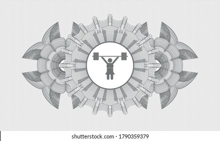 Grey abstract linear rosette. Vector Illustration. Detailed with weightlifter girl icon inside