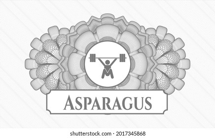 Grey abstract linear rosette. Vector Illustration. Detailed with snatch, weightlifting icon and Asparagus text inside