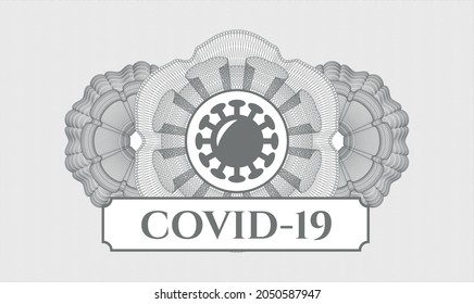 Grey abstract linear rosette. Vector Illustration. Detailed with coronavirus icon and COVID-19 text inside
