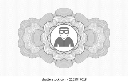 Grey abstract linear rosette. Vector Illustration. Detailed with thief icon inside