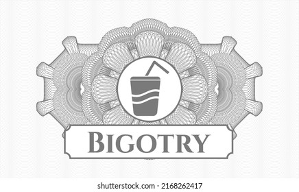 Grey abstract linear rosette. Vector Illustration. Detailed with soda icon and Bigotry text inside