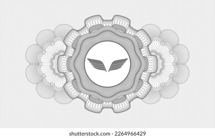 Grey abstract linear rosette. Vector Illustration. Detailed with wings icon inside