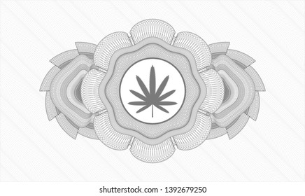 Grey abstract linear rosette with weed leaf icon inside