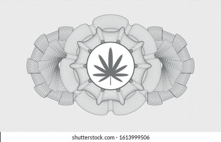 Grey abstract linear rosette with weed leaf icon inside