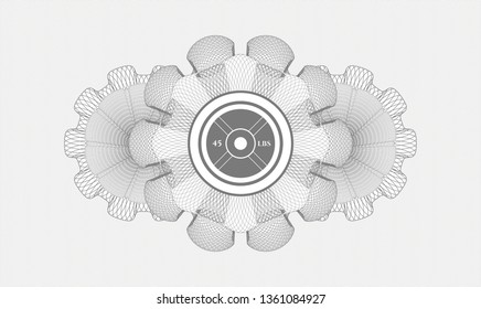 Grey abstract linear rosette with weightlifting or powerlifting plate (45 lbs) icon inside