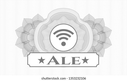 Grey abstract linear rosette with wifi signal icon and Ale text inside