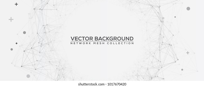 Grey Abstract Network Mesh with Your Text - Wide Angle White Vector Background